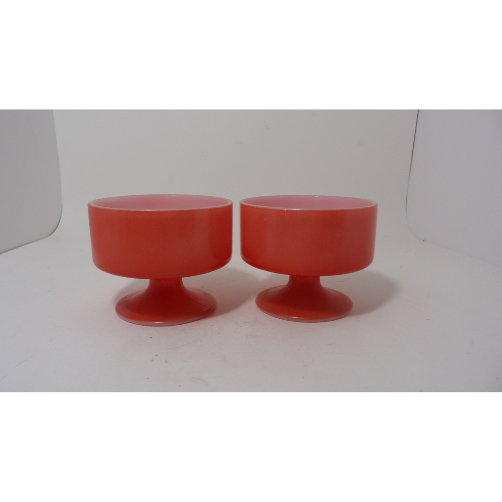 Vintage Federal Glass Coral Pink Milk Glass Pedestal Dessert Bowls Set of 2